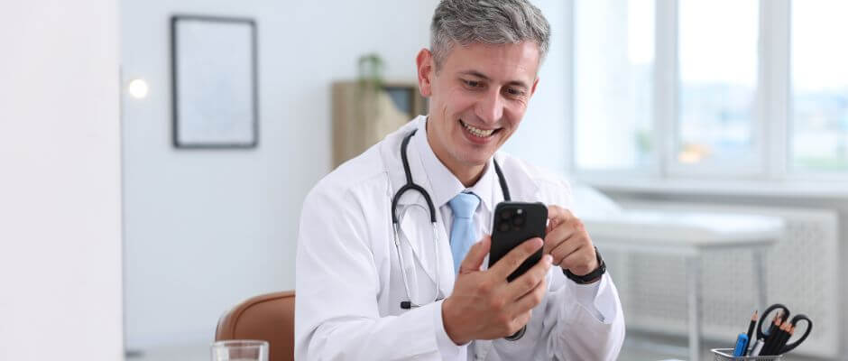 medico olhando o celular